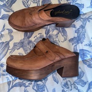 Free People Brown Leather Mules
